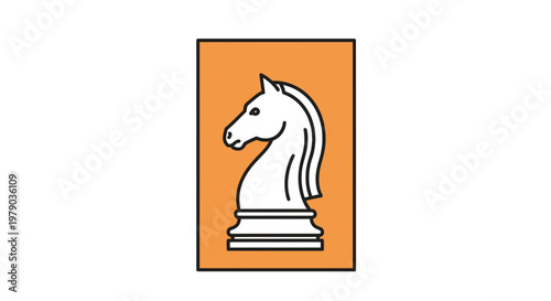 White Knight Chess Piece Silhouette on Orange Background - Strategic Game Icon