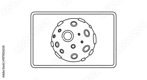 Stylized Moon Icon with Craters and Ridges on a Rectangular Background