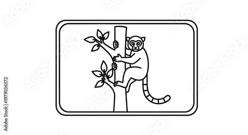 Stylized Monkey Climbing Tree Icon, Vector Illustration