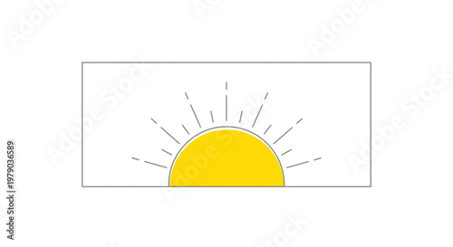Sunrise Over Horizon with Sun Rays, Minimalist Graphic Illustration