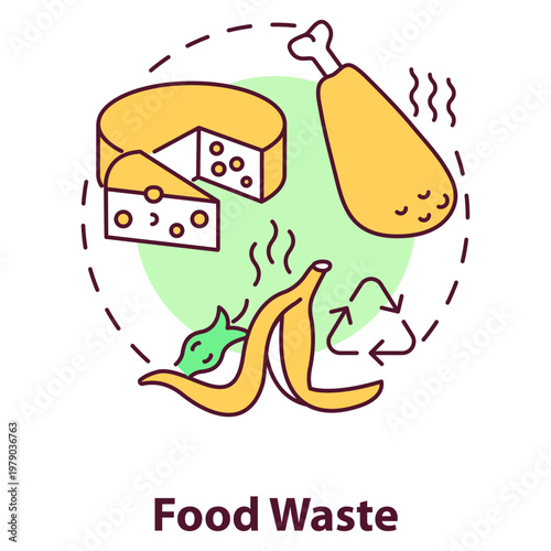Decomposing Leftovers: A conceptual illustration portraying food waste elements.