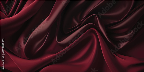 Close-up of a rich, deep red satin fabric. A close-up shot showcasing the luxurious drape and texture of a deep red satin fabric.