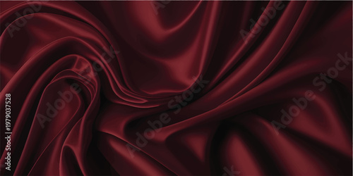 Luxurious dark red draped fabric with flowing smooth waves and soft texture