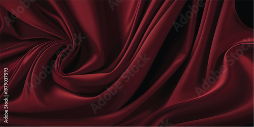 Luxury red satin smooth fabric background. Abstract background luxury red cloth or liquid wave or wavy folds of silk satin background. Red silky fabric.