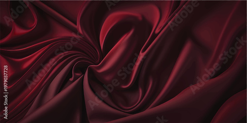 Abstract background, fabric waves or wavy lines, red silk or colored textiles for background. Elegant red background or dark wallpaper.