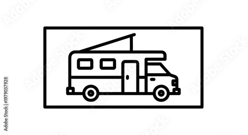 RV Camper Van Icon, Motorhome Silhouette, Camping Travel Vehicle Line Art