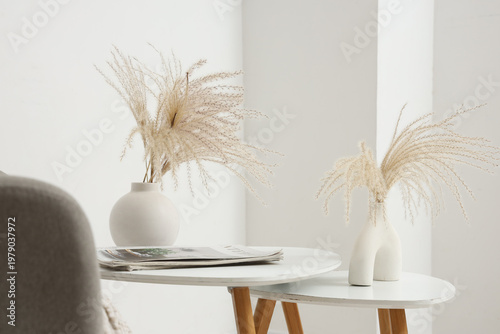 Vases with pampas grass and...