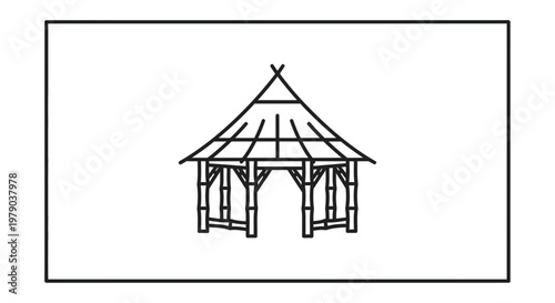Simple Bamboo Gazebo Outline Icon - Tropical Outdoor Shelter Structure