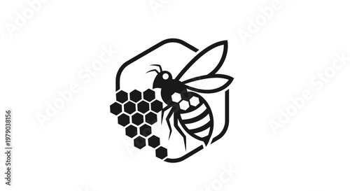 Bee and Honeycomb Logo Icon Vector Illustration