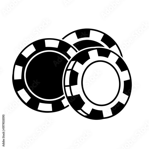 Black and White Casino Chips Stacked Icon, Gambling and Game Concept