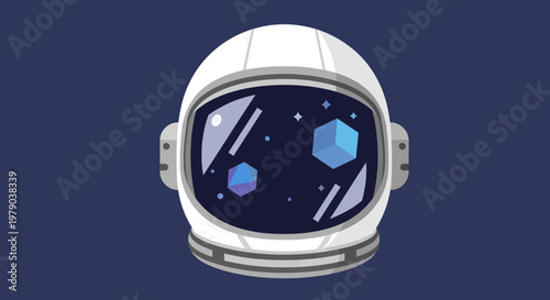 Astronaut Helmet Reflecting Cosmic Cubes and Stars - Space Exploration Concept