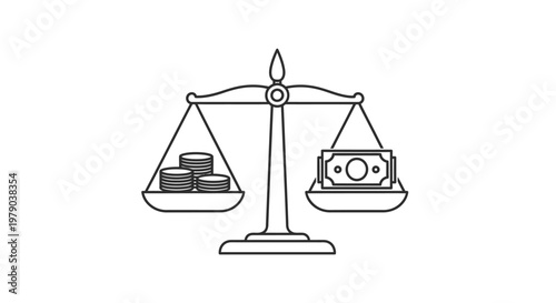 Balance Scale With Coins and Banknote - Financial Equilibrium
