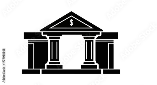Bank Building Icon with Dollar Sign - Financial Institution Symbol