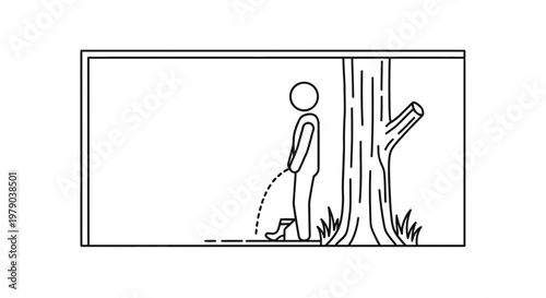 Man Urinating Outdoors Next to Tree, Nature Peeing