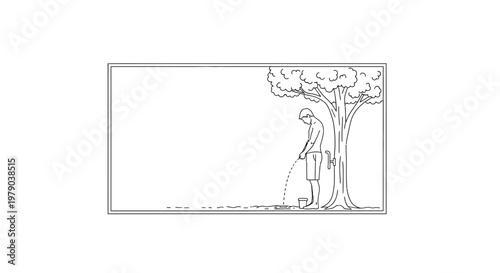 Man urinating under a tree in a park, outdoor relief, discreet moment