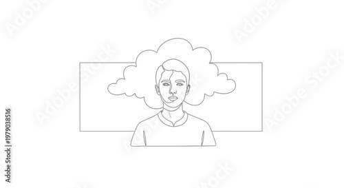 Man with cloud over head, thinking, brainstorming, ideas, mental state, abstract concept