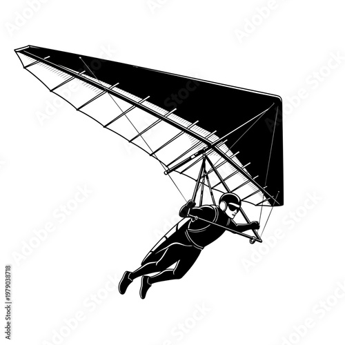 Black Silhouette of Person Hang Gliding in Scenic Outdoor Sky Adventure

