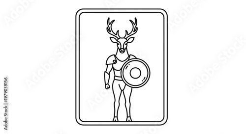Mythical Deer Warrior with Shield and Armor, Fantasy Creature Illustration