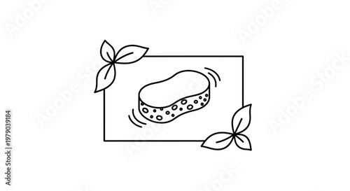 Natural Sponge with Leaves and Bubbles - Eco-Friendly Cleaning Concept