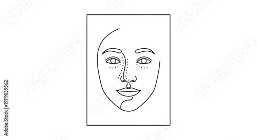 Minimalist Line Drawing of a Woman's Face with Makeup Dots