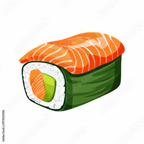 Delicious salmon and avocado sushi roll illustration, perfect for food blogs and Japanese cuisine promotion