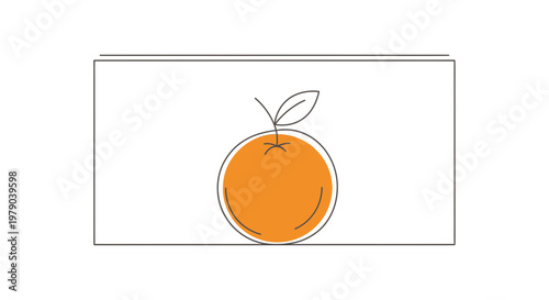 Minimalist Orange Fruit Icon with Leaf on White Background, Simple Vector Illustration