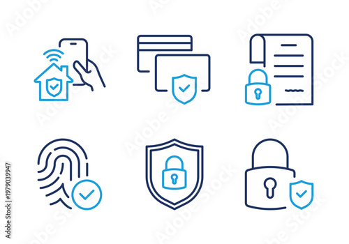 Digital Security & Authentication thin line icon set. Minimal web icons