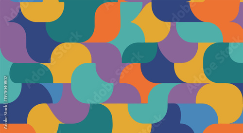 Colorful, geometric pattern of curved shapes. Abstract and visually engaging