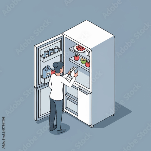 Man checking fridge for food and drinks.