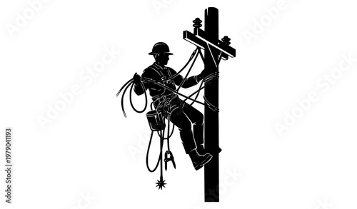 Lineman silhouette vector climbing utility pole electrician worker design