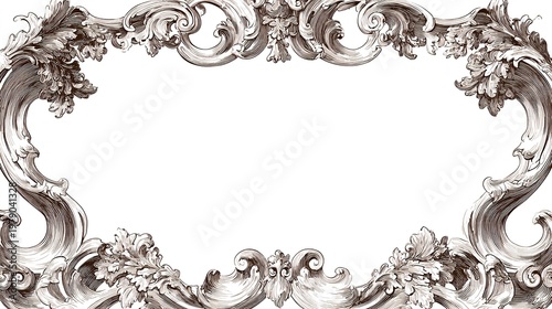 Rococo floral arabesque frame in elegant monochrome style