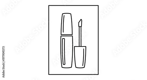 Mascara bottle with applicator brush, cosmetic product icon, beauty and makeup line art