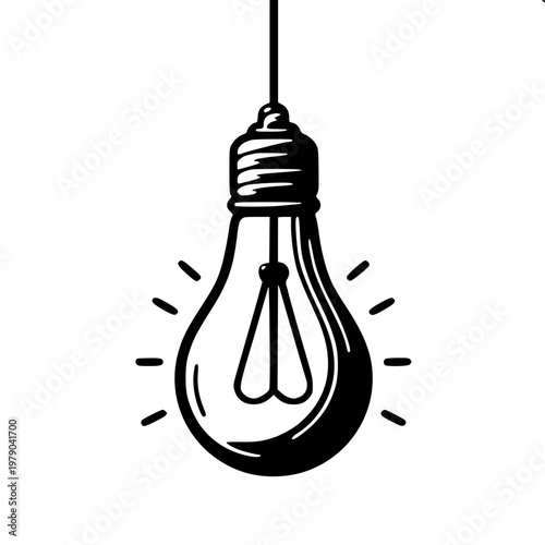 Single hanging bulb from thin wire silhouette variation 1