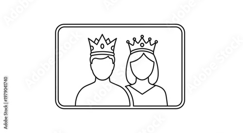 King and Queen Icon: Royal Couple Silhouette with Crowns on White Background