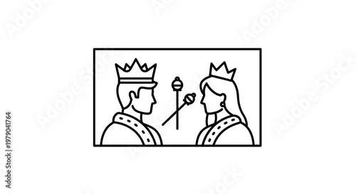 King and Queen Icons with Scepters, Royal Couple Silhouette, Monarchy Symbol