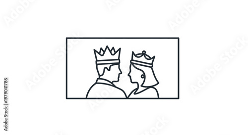 King and Queen Profile Silhouette Icon, Royal Couple Crowned Heads