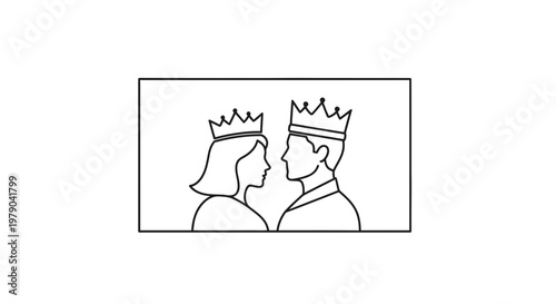 King and Queen Profile Silhouette with Crowns, Royal Couple Icon