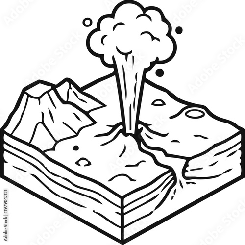 Line art vector illustration of an erupting geyser