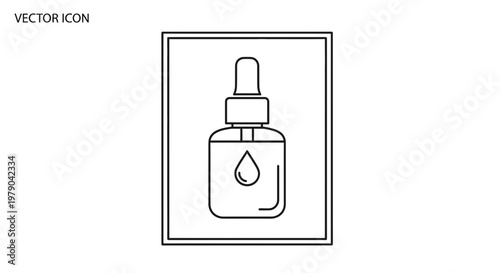Dropper Bottle Icon with Liquid Drop - Vector Illustration