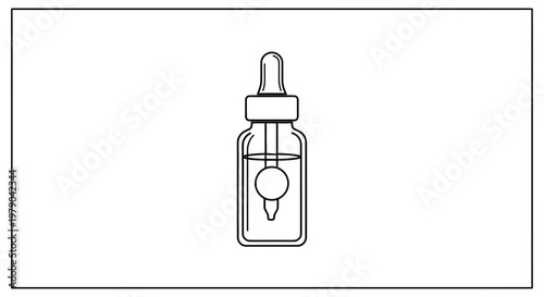 Dropper Bottle Icon, Liquid Medicine or Serum Dispenser, Simple Line Art