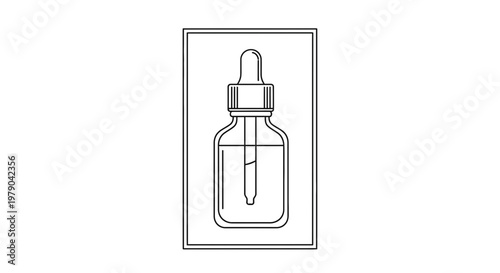 Dropper bottle with liquid, cosmetic serum or essential oil, minimalist outline illustration
