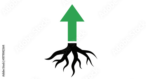 Green arrow emerging from roots.