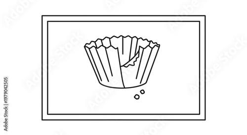 Empty Bitten Cupcake Wrapper with Crumbs, Food Waste Concept