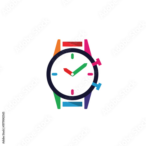 Colorful illustrated watch with hands pointing, a design of time