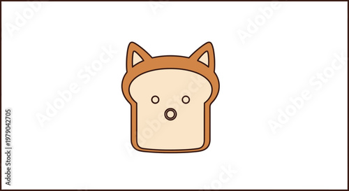 Cute Toast Character with Cat Ears, Funny Food Art