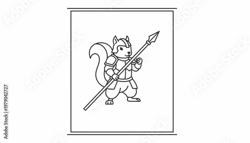 Cute Warrior Squirrel Holding Spear, Cartoon Character, Fantasy Creature