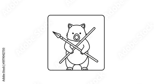 Cute Wombat Warrior with Spear Icon