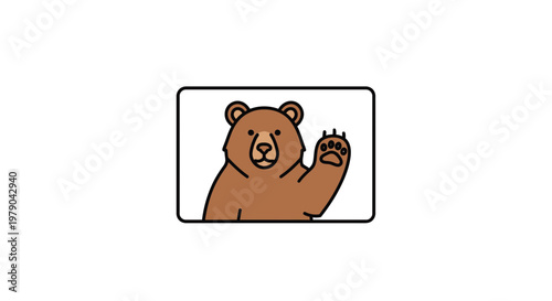 Cute cartoon bear waving hello, friendly greeting, isolated on white background