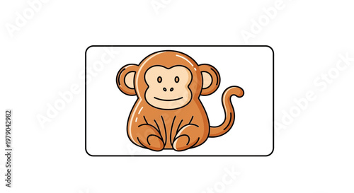 Cute Cartoon Monkey Sitting, Adorable Primate Illustration, Funny Animal Character