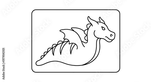 Cute Dragon Illustration, Fantasy Creature, Simple Line Art, Isolated on White